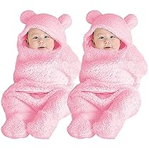 BeyBee Newborn Babies 3 in 1 Blanket Wrapper-Sleeping Bag, Pink Plain, 0-9 Months, 72 x 68 cm, 31″, Pack of 2