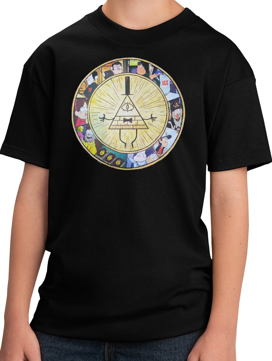 PubliciTeeZ Bill Cipher and Characters Youth T-Shirt (L, Black)