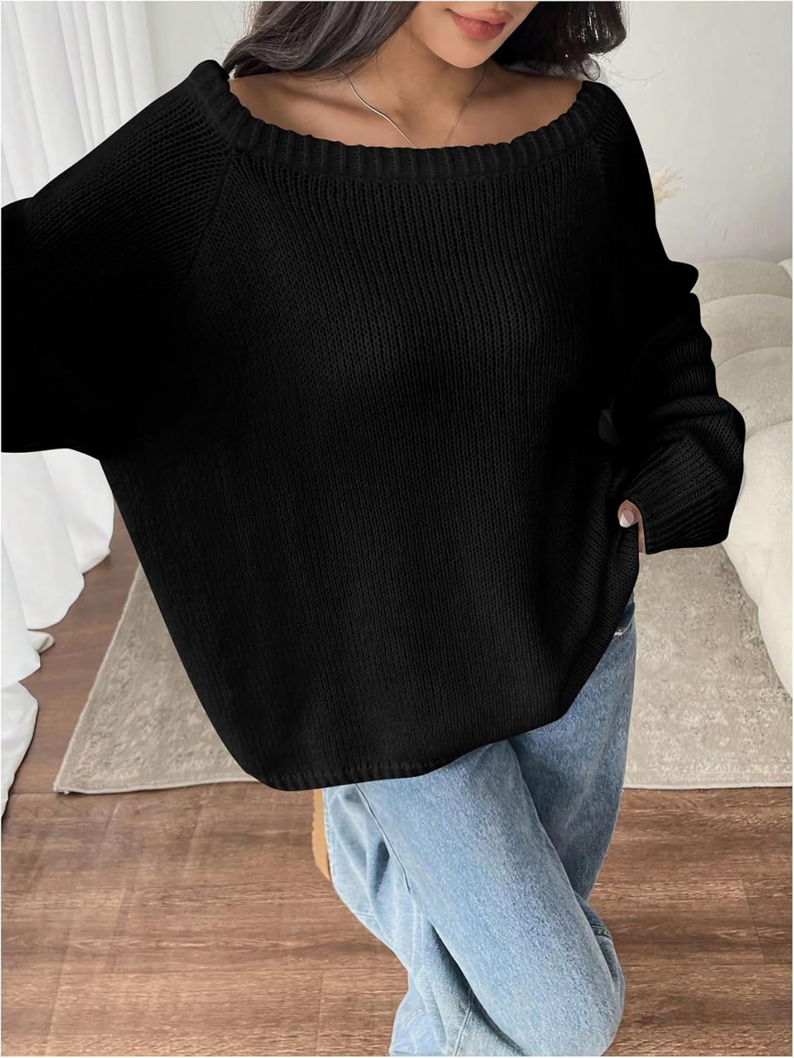 Verdusa Women's Off The Shoulder Sweater Casual Oversized Fall Sweaters Pullover Knit Tops - Image 4