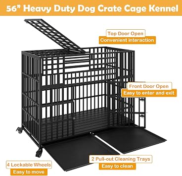 56 Inch Heavy Duty Dog Crate for Large Giant Dogs