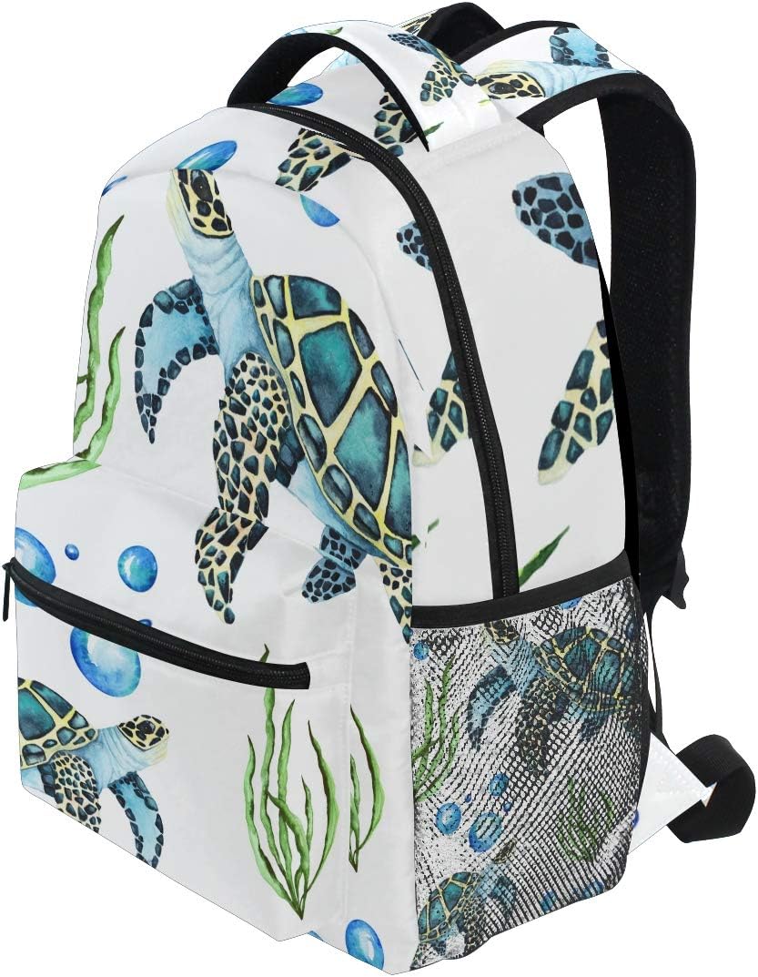 senya School Backpack Watercolor Sea Turtles Bookbag for Boys Girls Travel Bag One Size - Image 3
