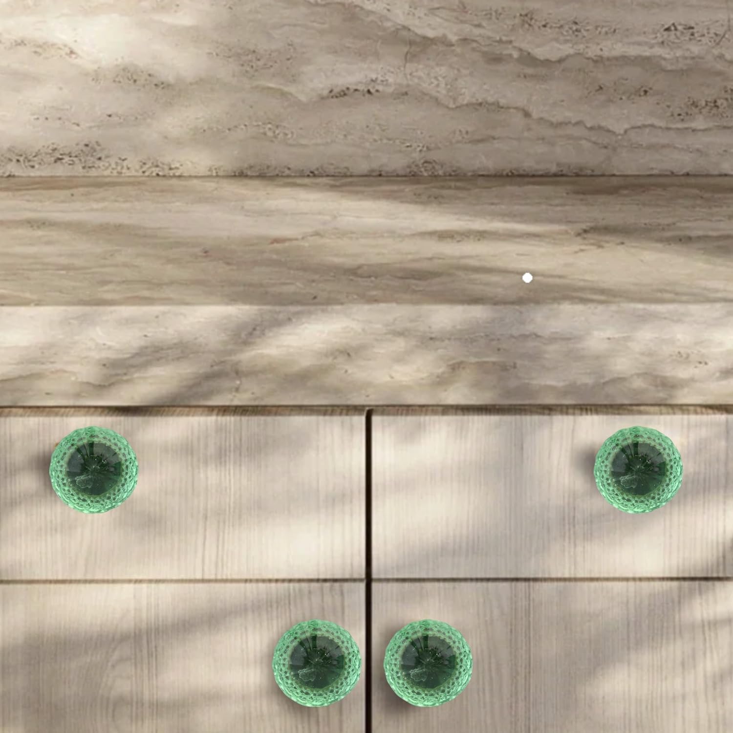 Perilla Home Set of 6 Knobs Glass Cassandra Knob Modern Decorative Glass Knobs for Home Decor, Kitchen, Cabinet, Hardware, Cupboard, Door, Dresser, Wardrobe and Drawer Pulls Green