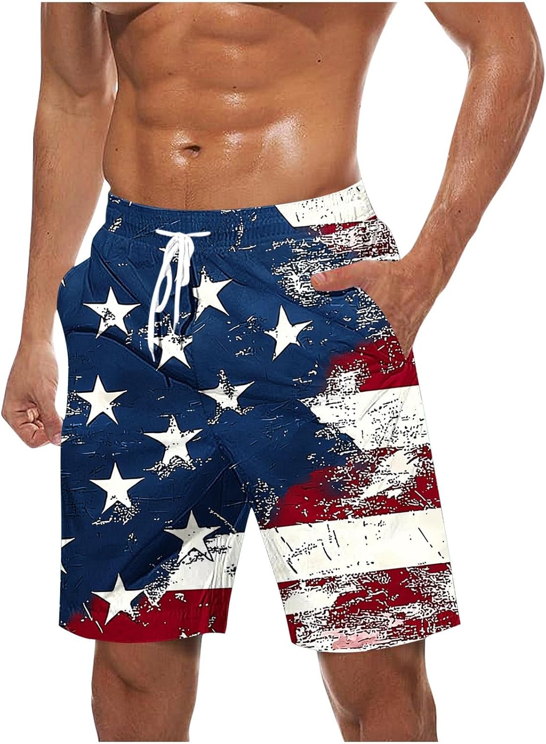 4th of July Shorts for Men 2025 Trendy American Flag Short Sweatpant Elastic Waist Beach Pant for Independence Day