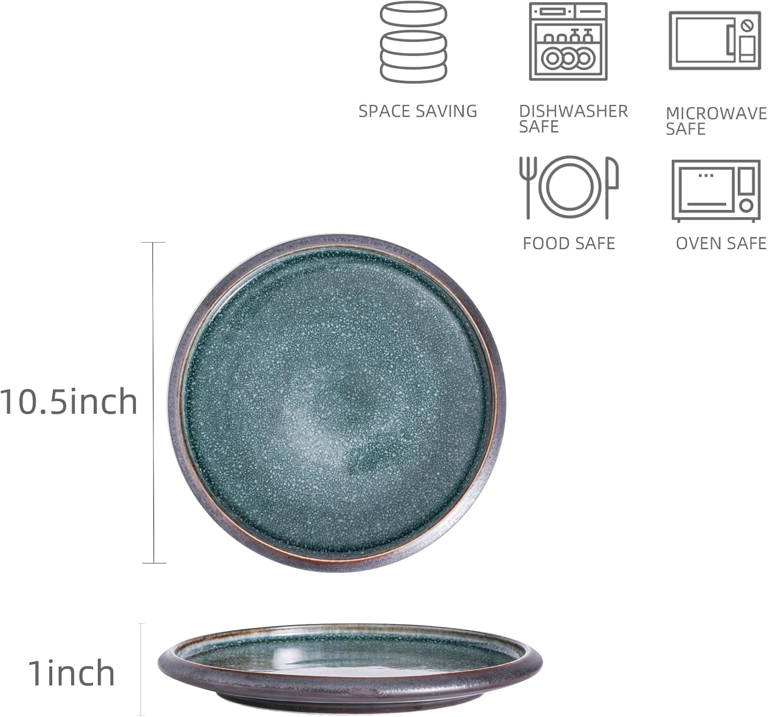 Uaral Dinner Plates, 10.5-Inch Ceramic Two-Tone Color Glaze Large Kitchen Plates - Set of 2 (Black and Blue)