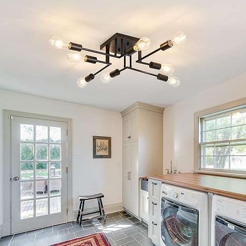 Miniatura 2 de ASGYISA Lámpara de Techo Semiempotrable de 8 Luces, Accesorio de Iluminación Moderno de Metal Negro Estilo Sputnik con Base de Bombilla E26, Luz de