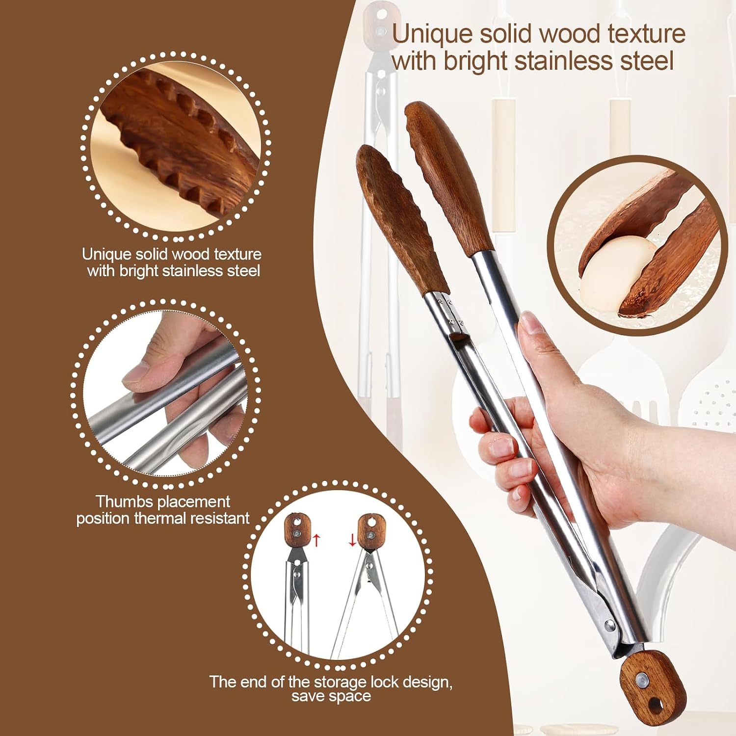 Wooden Tongs for Cooking, 15-inch