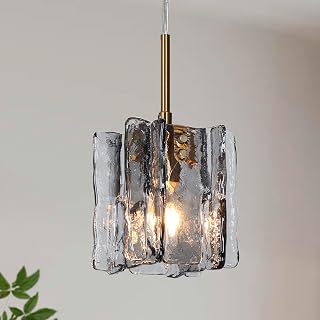 KSANA Pendant Lights Kitchen Island, 4.7'' Black and Plating Brass Kitchen Pendant Lighting Over Island, Modern Hanging Light Fixtures with Handcrafted Smoky Textured Glass