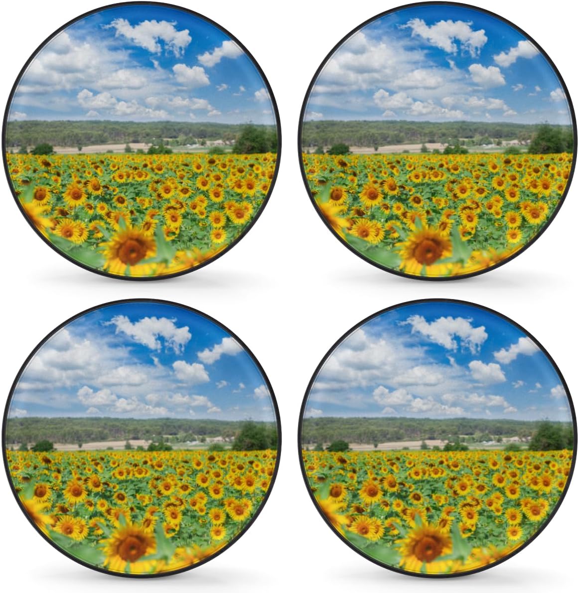 Blue Sky Sunflower Field Tire Covers Portable Spare Tire Cover Soft Durable Waterproof Dustproof Set of 4 Bags 15 Inches for Car Truck SUV Trailer Camper