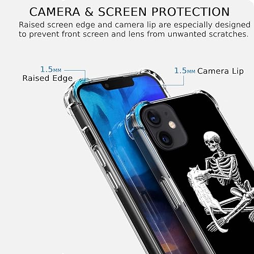 Miniatura 3 de Funda de gato y calavera compatible con iPhone 11, funda hippie trippy espeluznante calavera y gatito para iPhone 11 para adolescentes, hombres
