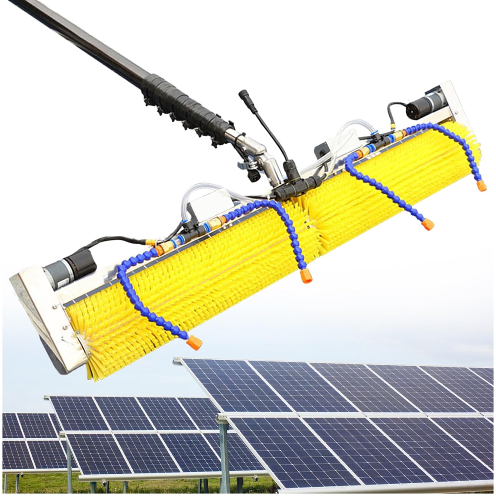 ASerZenith Extra Wide Electric Solar Panel Cleaning Brush - 1.1M Telescopic Water Fed Pole Kit, Includes 10M Power Cord & 10M Water Hose For Efficient Cleaning 26Ft,5M/16Ft