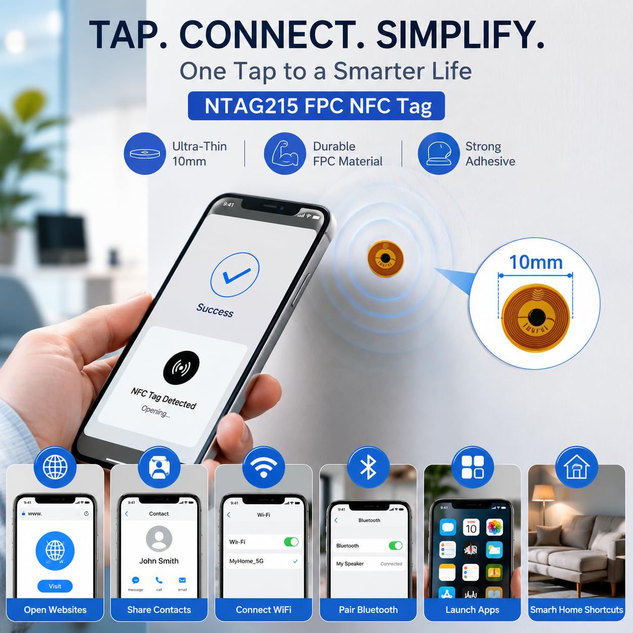 50 etichette NFC NTAG215 FPC, etichette adesive RFID programmabili da 10 mm, etichette elettroniche intelligenti flessibili, etichette elettroniche NFC impermeabili, programmabili, etichette NFC per
