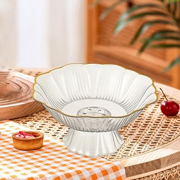 Fruit Bowl Fruit Holder Footed Pedestal Bowl for Kitchen Counter Countertop Dining Room, Clear