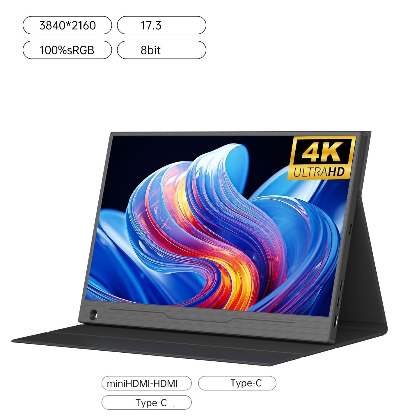 Monitor portatile ultrasottile da 17,3'' FHD 3840 * 2160 con display IPS for PC e telefono Monitor per Smart Working