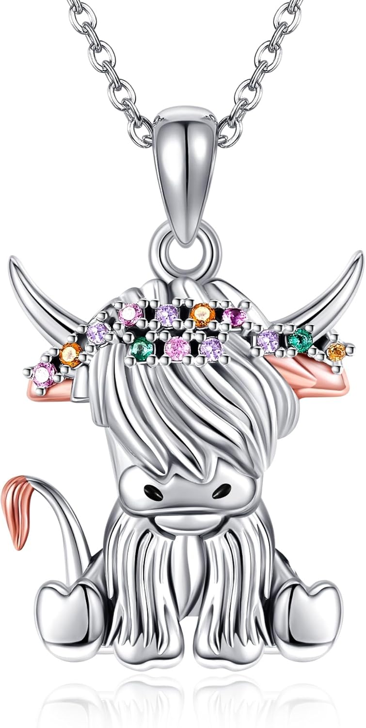 YAFEINI Animal Necklace S925 Sterling Silver Squirrel/Jellyfish/Raven/Duck/Hummingbird/Shark/Butterfly/Highland Cow Pendant Necklace Animal Jewelry Gifts for Women Mom Wife