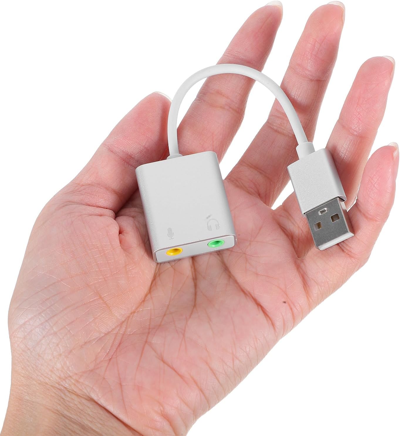 BESPORTBLE External Sound Card Audio Adapter with Mic and Headphone Splitter for PC Gaming and Karaoke Silver USB Audio Input Converter Compatible with Laptop and Desktop