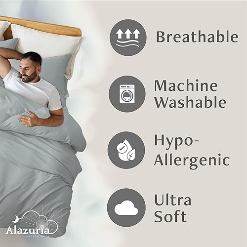 Miniatura 9 de ALAZURIA Juego de funda de edredón de 2 piezas de microfibra lavada, ultra suave, transpirable con cierre de cremallera (1 funda de edredón + 1