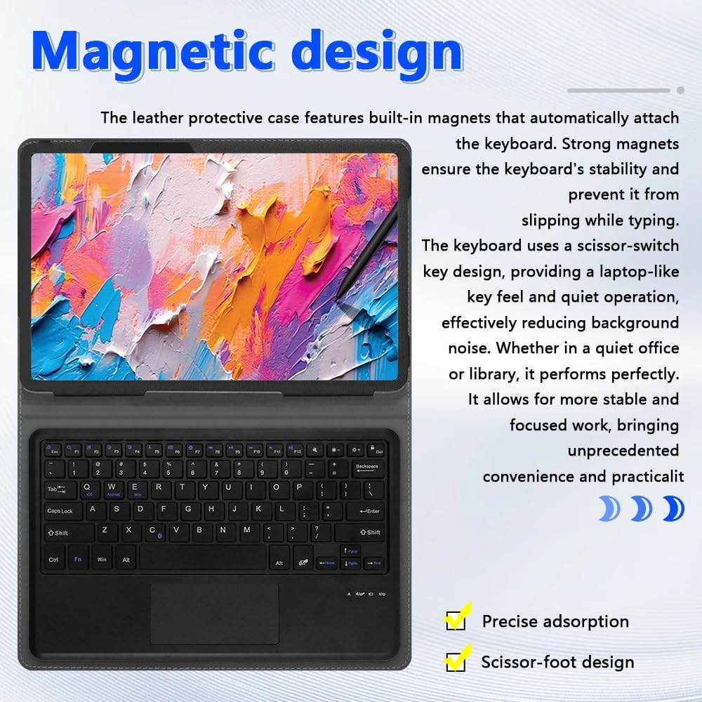 for TCL NXTPAPER 11 Plus 11.5 Inch Tablet Keyboard Case,Wireless Touch Bluetooth Keyboard Tablet Case PU Leather Drop-Proof Detachable Bluetooth Keyboard case Slim and Portable (Black)