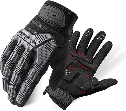 ROCKBROS Guantes para ciclismo de montaña con almohadilla de gel, pantalla táctil y protección de nudillos para BMX MX ATV MTB Racing, color negro
