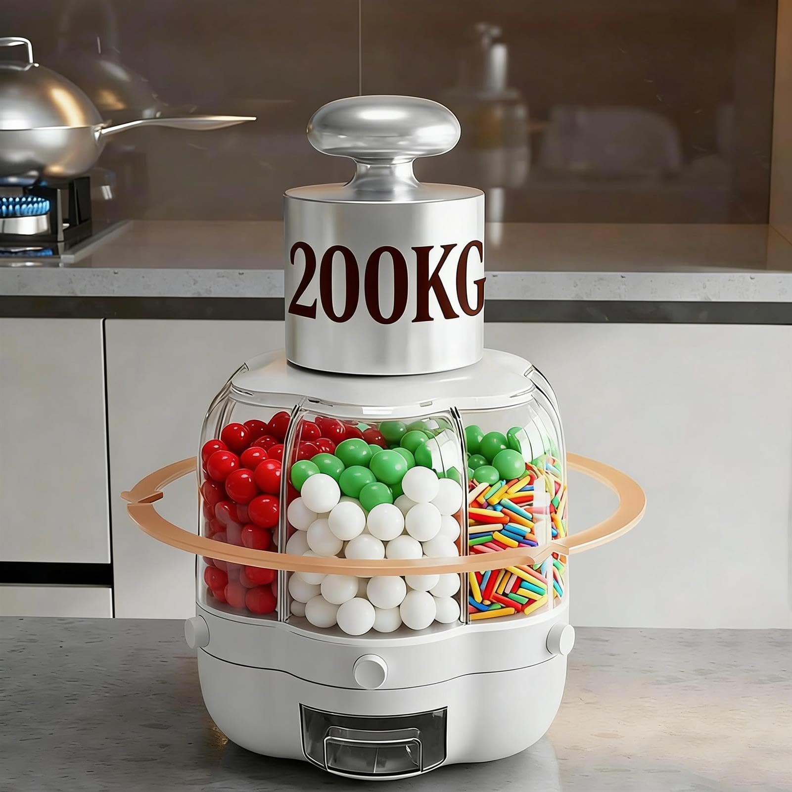 Dispenser per caramelle con 6 scomparti, girevole a 360°, divertente contenitore a pressione per noci, riso, cereali, snack e caramelle