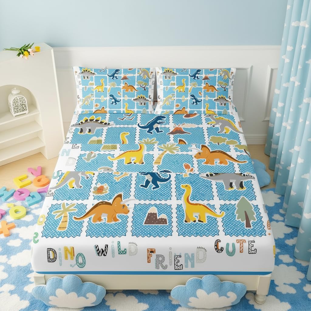 Parure de lit pour enfants dinosaure bleu QOOMO pour transformer la chambre en un cocon