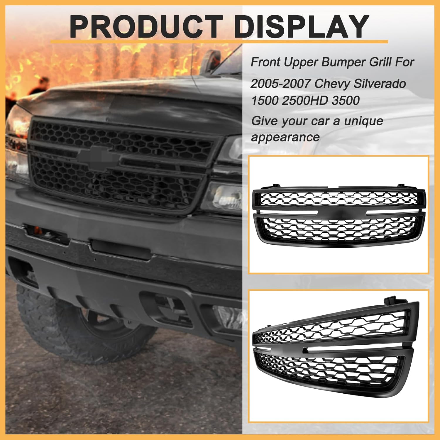 Front Grille Assembly For Chevy Silverado 1500 1500HD 2500HD 3500 Pickup 2005 2006 2007 Front Upper Grille