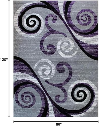 Miniatura 2 de Masada Rugs, Stephanie Collection - Alfombra de área moderna y contemporánea, 1100, gris, blanco, negro, morado (8 pies x 10 pies)