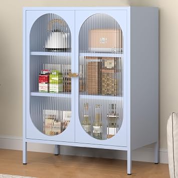 PC Board Display Cabinet, Adjustable Laminate Display Showcase, Multiple Colors to Choose from, Single Layer Load-Bearing About 80 Catties Color Blue, Size 27.5x13.7x40.1in