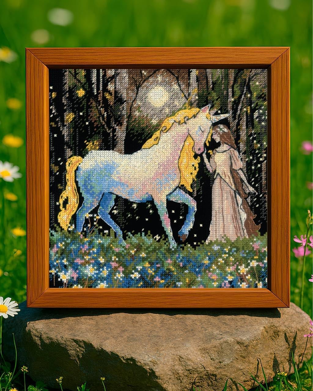 RIOLIS - Unicorn Tale 2307, Nature Cross Stitch Kits 7¾"x7¾, Fantasy Cross Stitch Kits for Beginners & Advanced, Crossstitching Kit Adult, Animals Embroidery Counted Stitching Kit