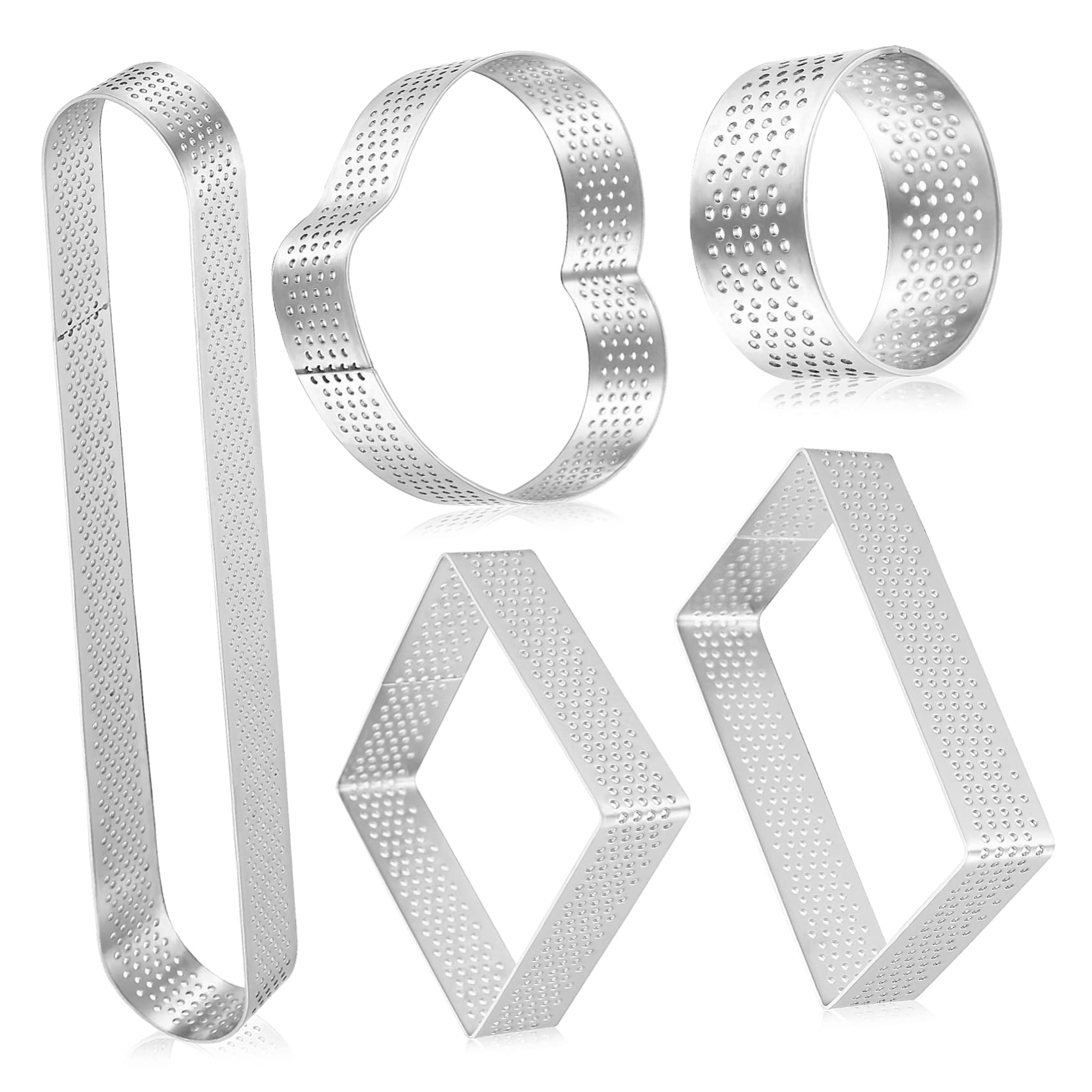 SOLUSTRE 5 Pcs Stainless Steel Perforated Tart Ring Non Stick Baking for Tart Pastry Mousse Muffin Easy Clean Oven Safe for Baking Desserts