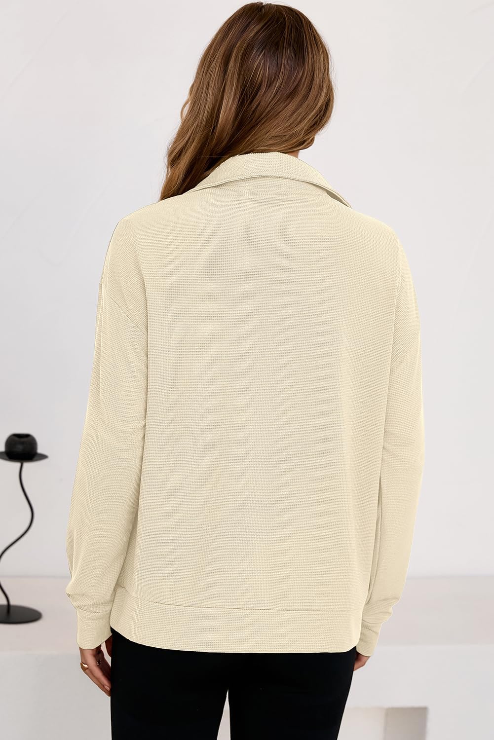 Dokotoo Womens Sweatshirt Waffle Knit Long Sleeve Lapel Half Zip Up Casual Lightweight Soft Sweatshirts Loose Pullover Tops - Image 3