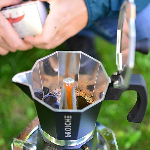 Vista 158 de Grosche Milano Cafetera espresso moca para estufa, de 3 tazas/5 onzas, cafetera cubana, cafetera greca, italiana, percoladora, rojo Rojo -,Negro