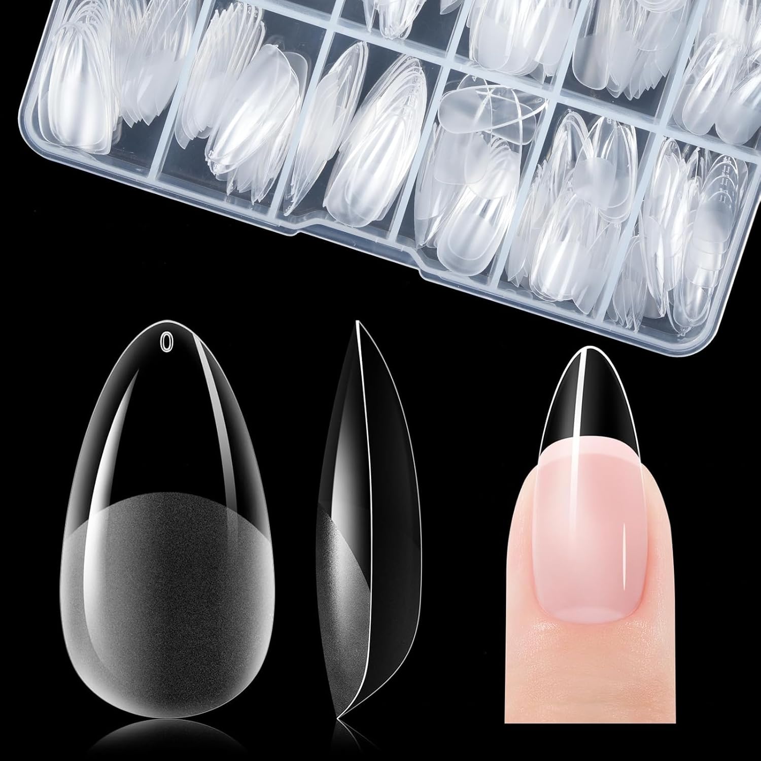 Gelike ec Medium Almond Nail Tips – Soft Gel Nail Tips Almond Shaped Full Cover Gel X Nails Pre Etched for Extensions, PMMA Resin Clear False Nails Strong Press-on Nails 120PCS 12 Sizes,