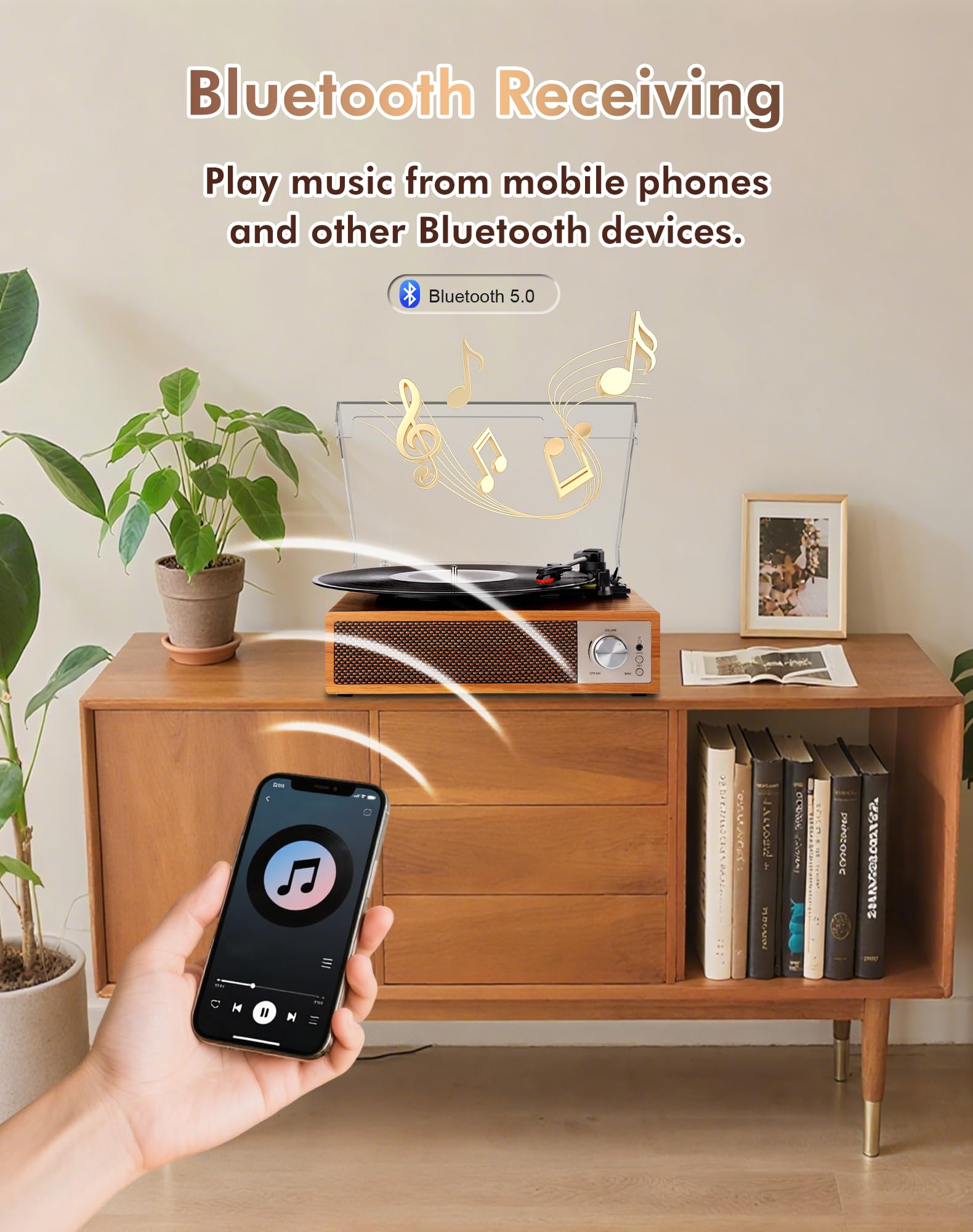 Gramofon winylowy Bluetooth 5.4 z wbudowanymi głośnikami, Vintage gramofon z funkcją nagrywania USB, wyjście RCA/AUX/USB/słuchawki, odtwarzacz winylowy 33/45/78 RPM do domu i prezentów