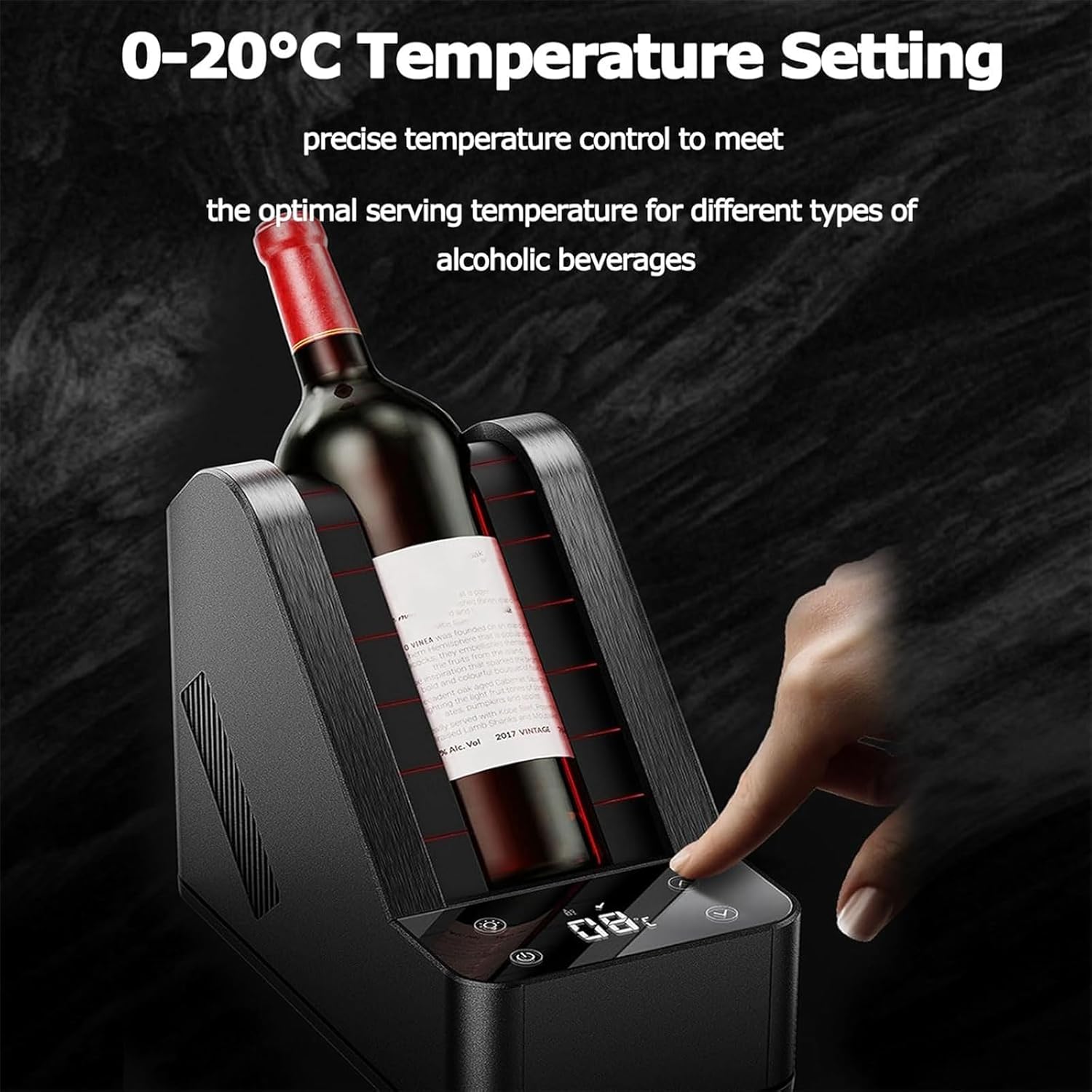 96.0Mm Single Bottle Wine Chiller, 750ml Electric Wine Cooler with Lcd Display and Ambient Light, Adjustable Temperature 0-20℃, Semi-enclosed Design, for Homes, Restaurants and Hotels