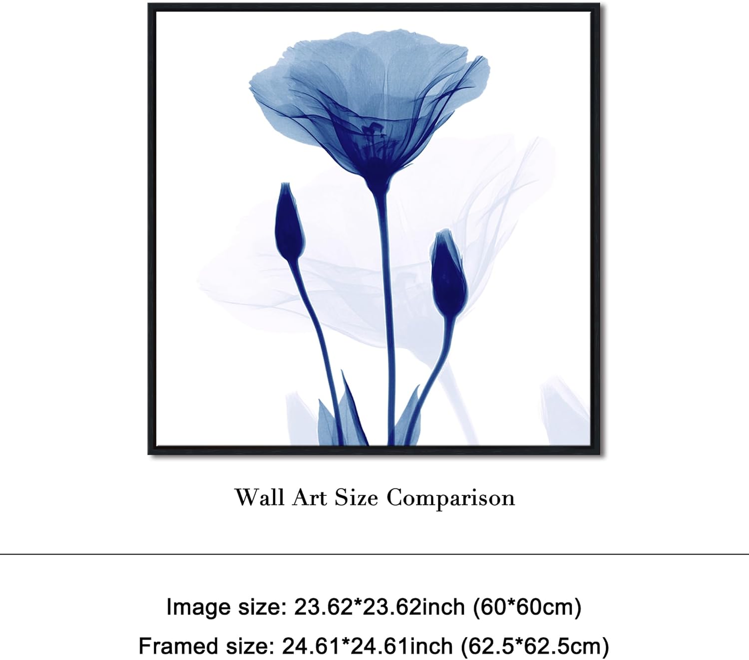 Pyradecor Large Black Framed Canvas Wall Art Abstract Blue Flickering Flower Modern Grace Floral Pictures Paintings Artwork for Bedroom Office Home Decorations