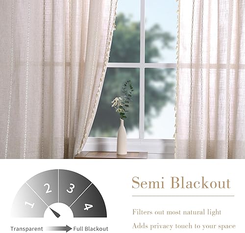 Miniatura 4 de Cortinas Schweek Boho para Dormitorio y Sala de Estar de 84 Pulgadas de Largo, Cortinas Semiopacas de Estilo Rústico, 2 Paneles, Cortinas de Lino de