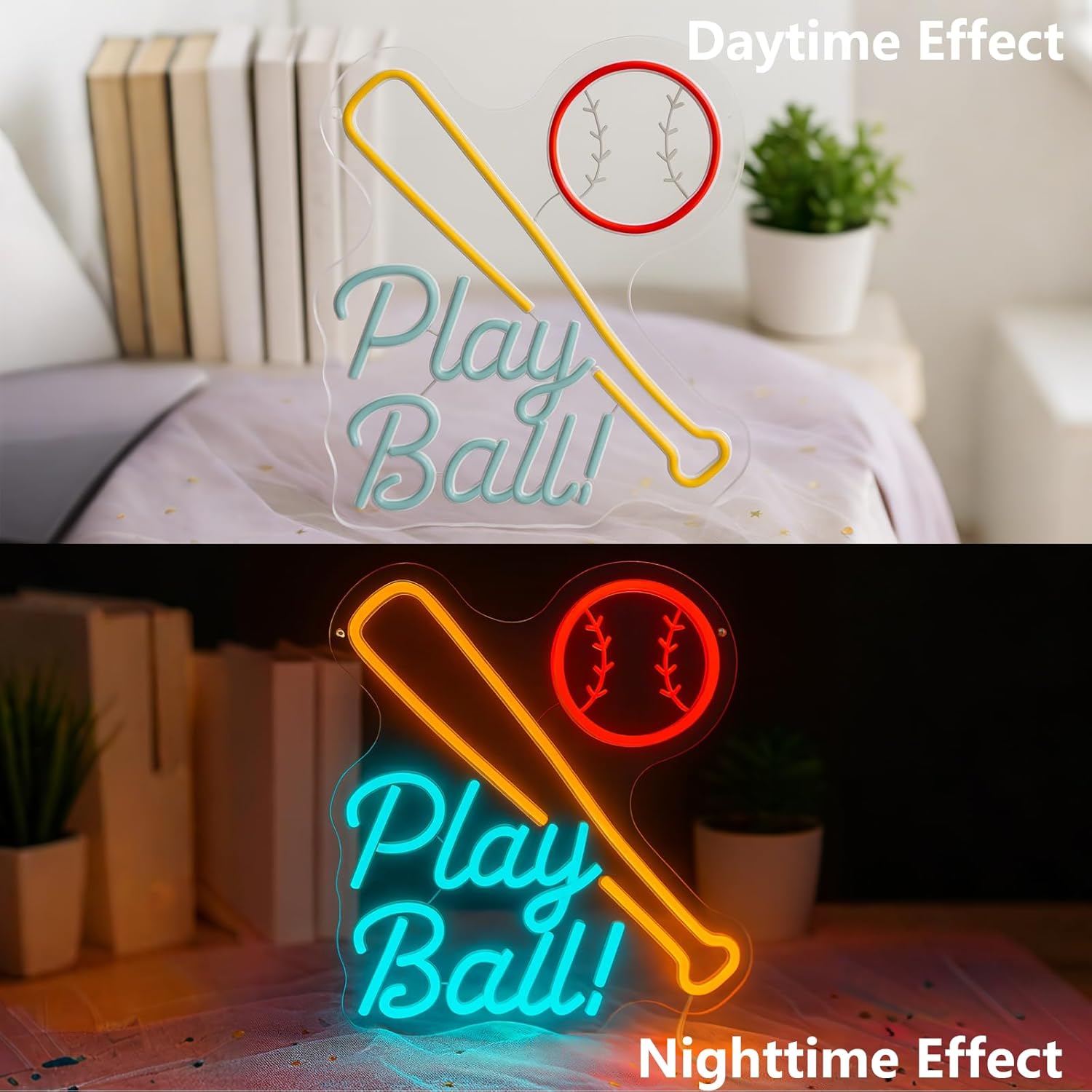 Baseball Neon Sign for Wall Decor, LED Neon Lights for Bedroom, Game Room, Man Cave, Bar, Teen Room, Boys Room, Girls Room, Baseball Bat and Ball Neon Wall Sign, Cool Baseball Room Decor, USB Powered LED Wall Light, 13.4" x 11.8" (Red+Yellow+Blue) - Image 5