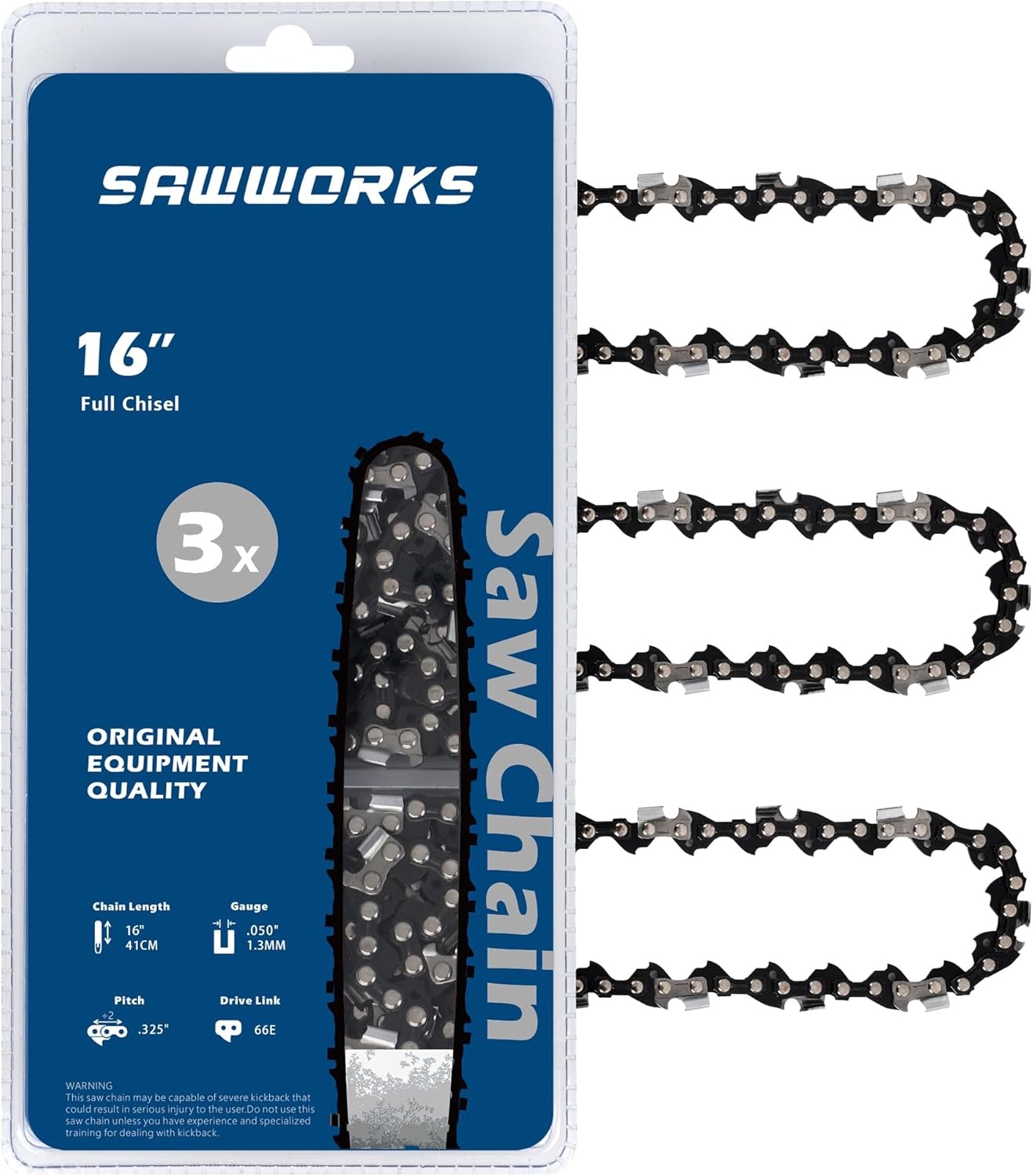 SawWorks 3-Pack Husqvarna 16 Inch Chainsaw Chain 325" Pitch .050" Gauge 66 Drive Links Fits SP33G Husqvarna 435, 430 and More