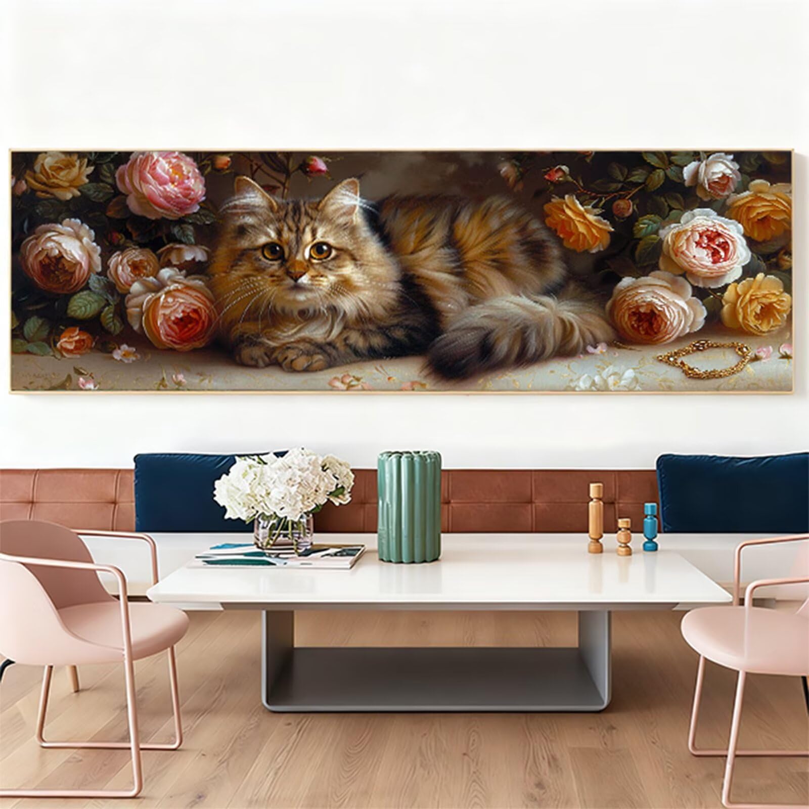 Diamentowe malowanie dla dorosłych, 5D diamentowe rysunki piwonia diament sztuka kot duży obraz diamentowy, DIY rzemiosło dla dorosłych, 210 x 70 cm haft krzyżykowy diament płótno, dekoracja ścienna