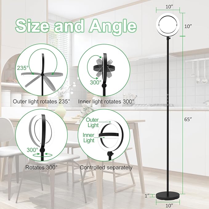 Omorepa 36W Bright LED Floor Lamp for Living Room with Remote, 75.5 Inch Tall Stepless Dimmable Standing Lamp for Office, Torchiere Floor Lamp with 2 Rotatable Lights 1900K-6500K for Bedroom photo 3