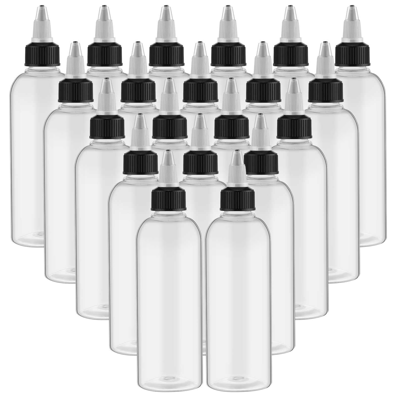 Tanlade 20 Pcs 2oz Plastic Squeeze Bottles Bulk Boston Dispensing Empty Hair Oil Bottles with Twist Cap for Essential Oils Hair Applicator Liquids