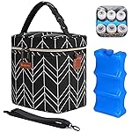 Mancro Breastmilk Cooler Bag, Insulated with Ice Pack, Fits 6 Baby Bottles Up to 9 Oz with On-The-Go Strap, Perfect for Nursing Moms and Daycare, Black Wave