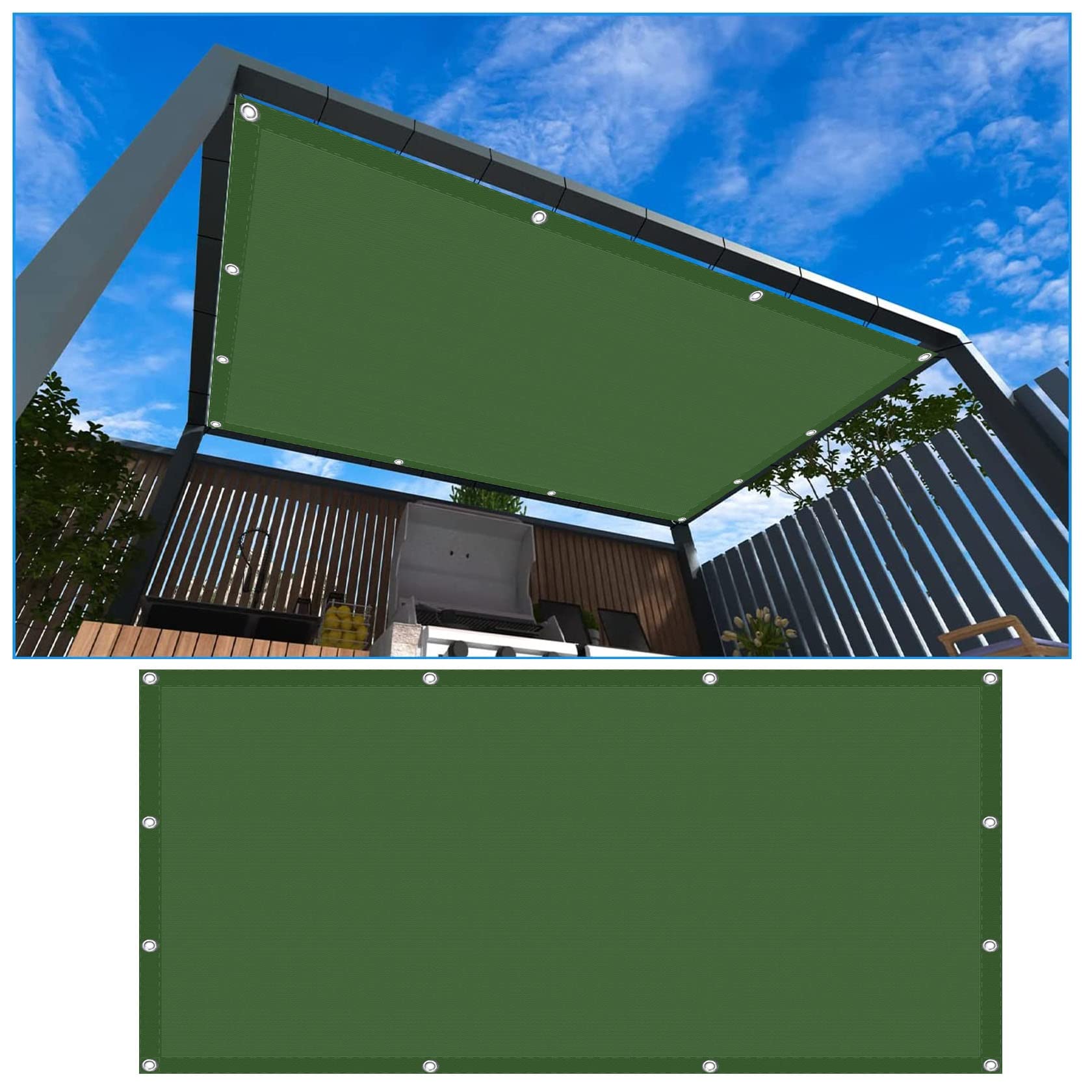 Voile d'ombrage rectangulaire 4x10m vert foncé imperméable