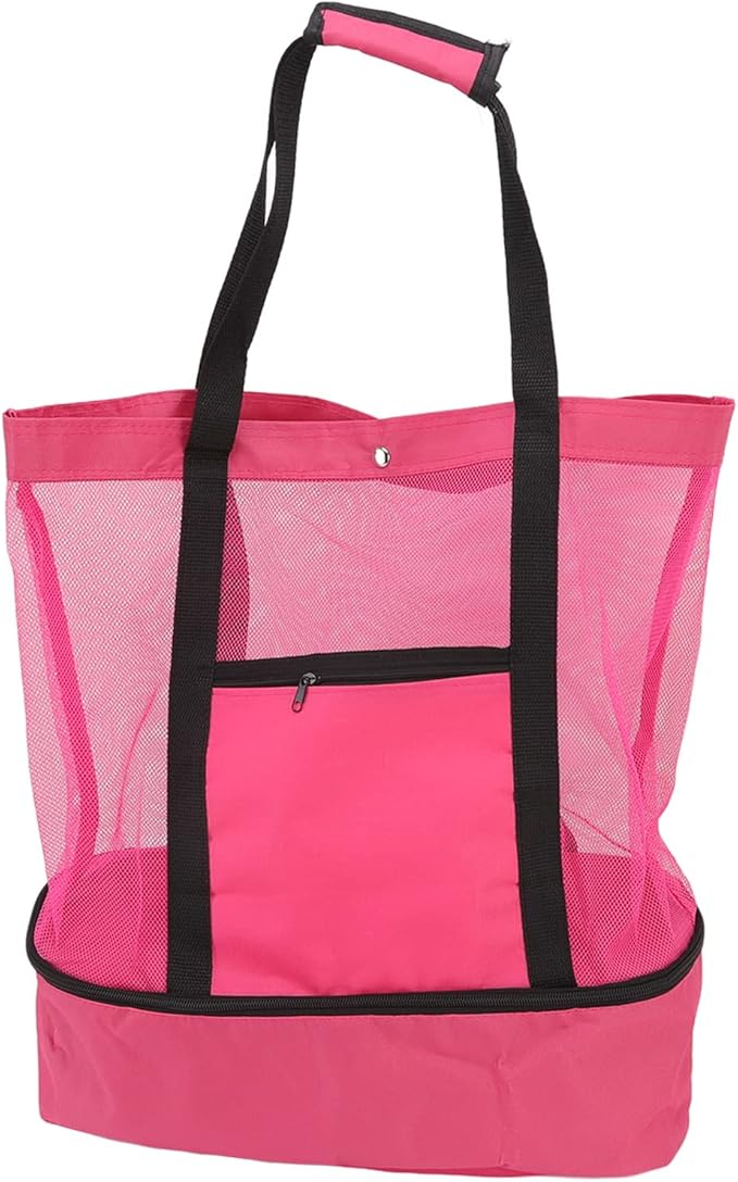 Mesh Beach Tote Bag met geïsoleerd koelvak, Extra grote zwembad
