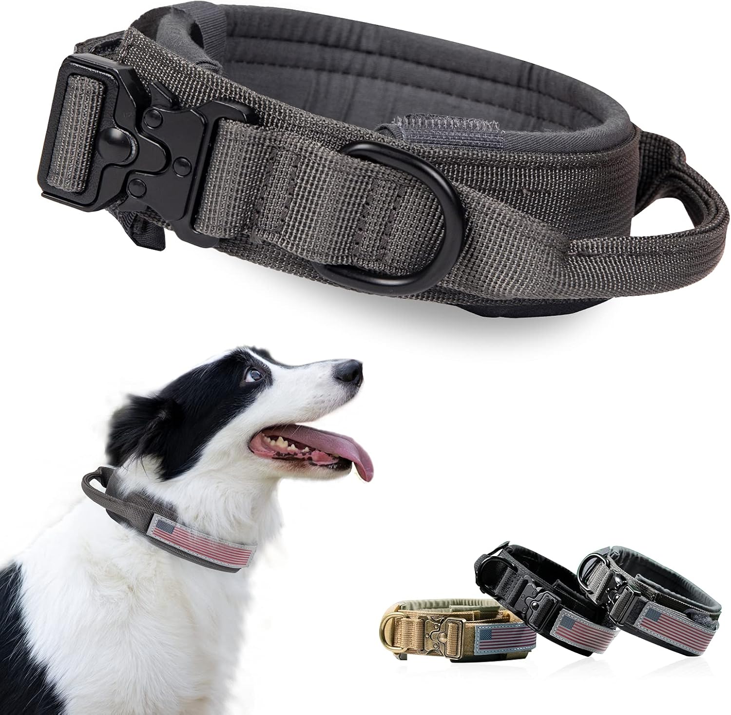 Tactical Dog Collar Adjustable Military Training Collar with Reflective Patch, Neoprene Inner Pad, Quick Control Handle and Heavy Duty…