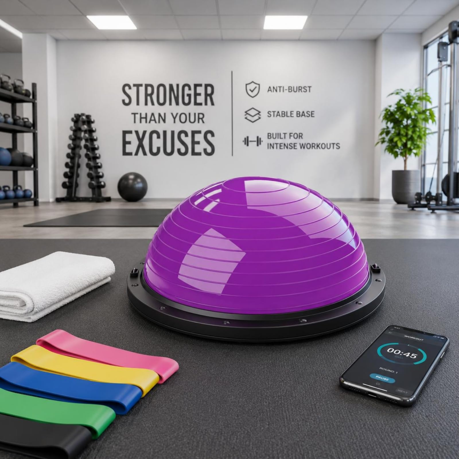 Balance Training Ball Palla di Equilibrio Emisferica Mezzo Cupola per Allenamento Core Stabilità Controllo Movimenti, Viola, Viola, Liscio Professionale