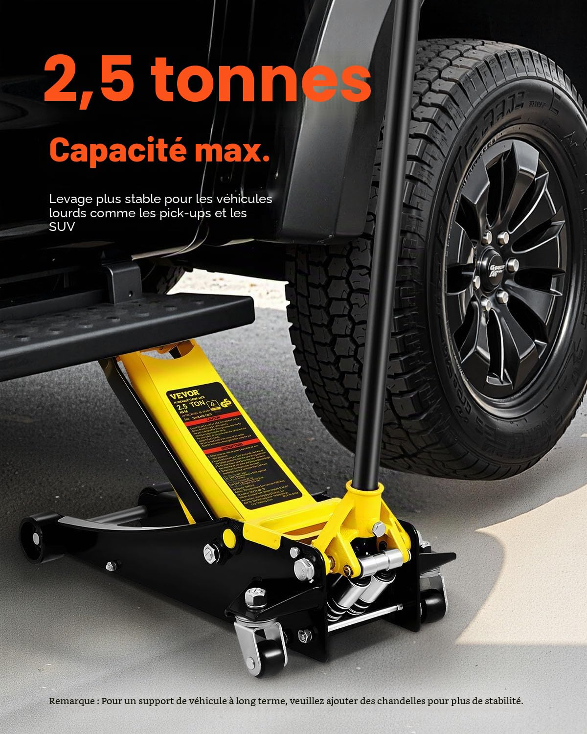 VEVOR Cric rouleur 2,5 tonnes, cric de Plancher hydraulique à Profil Bas Hauteur de Levage 75-495 mm, en Acier Robuste, avec Pompe de Levage Rapide à Double Piston, pour Lever Camion SUV Atelier