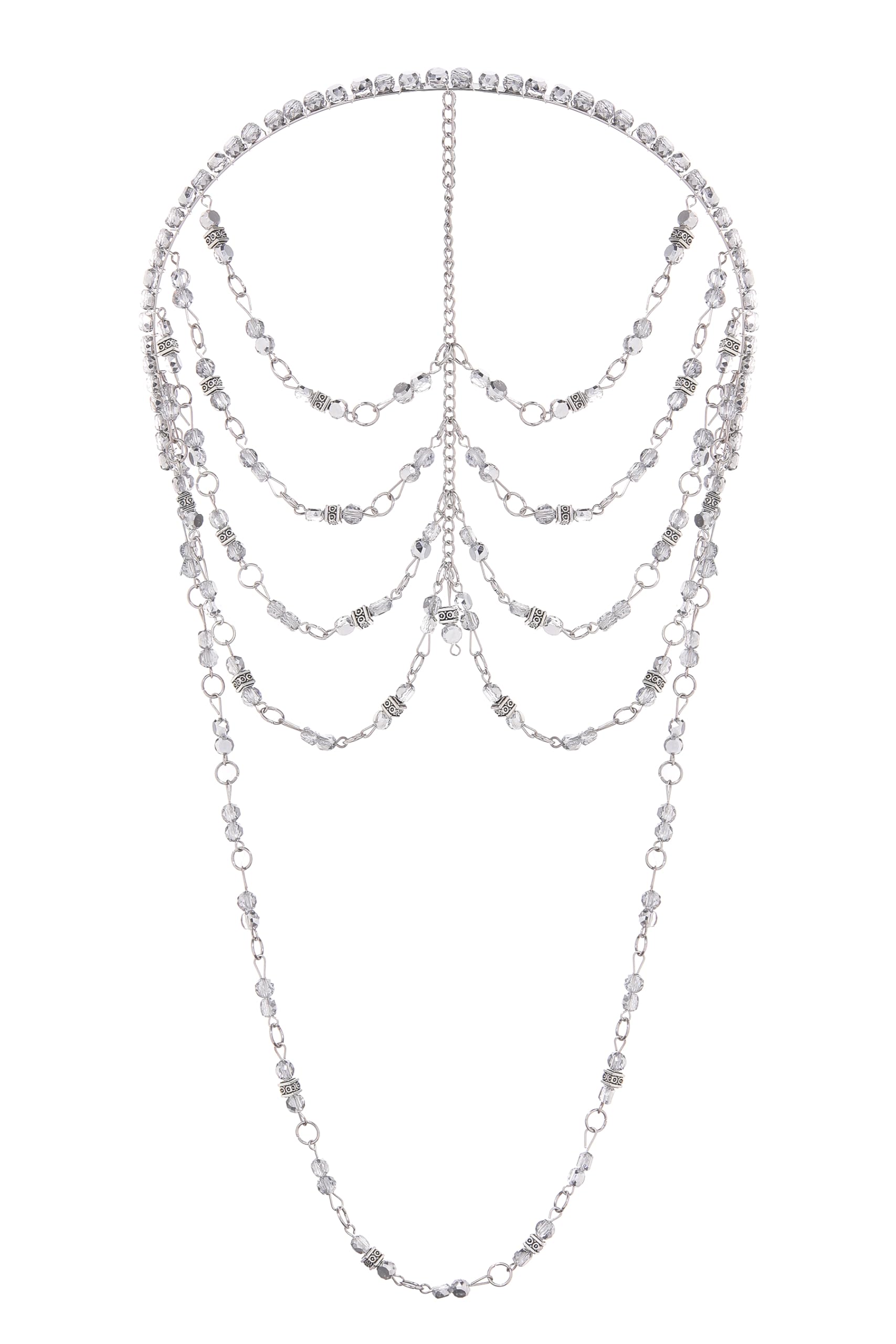 BABEYOND Cappello vintage anni '20 con perline – Accessorio per capelli con catena di cristallo, accessorio per capelli bohémien per occasioni speciali (argento)
