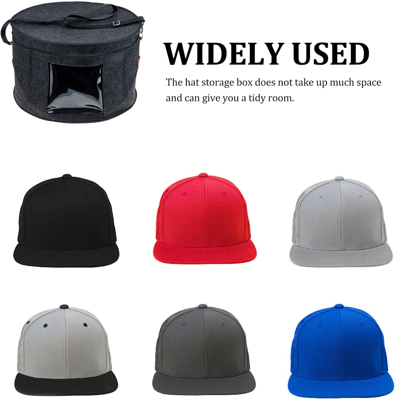 Homoyoyo Large Felt Headwear Storage Box with Lid Portable Deep Charcoal Organizer Case 40x26cm for Men and Women for Travel and Closet