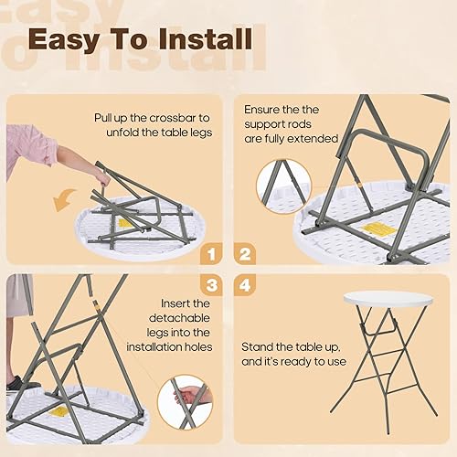 Miniatura 6 de Mesa plegable redonda de 32 pulgadas, mesa plegable portátil de altura de barra con patas desmontables, mesa plegable redonda con parte superior de